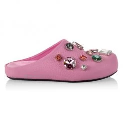 Marni Fussbett Sabot Crystal-Embellished Leather Clogs